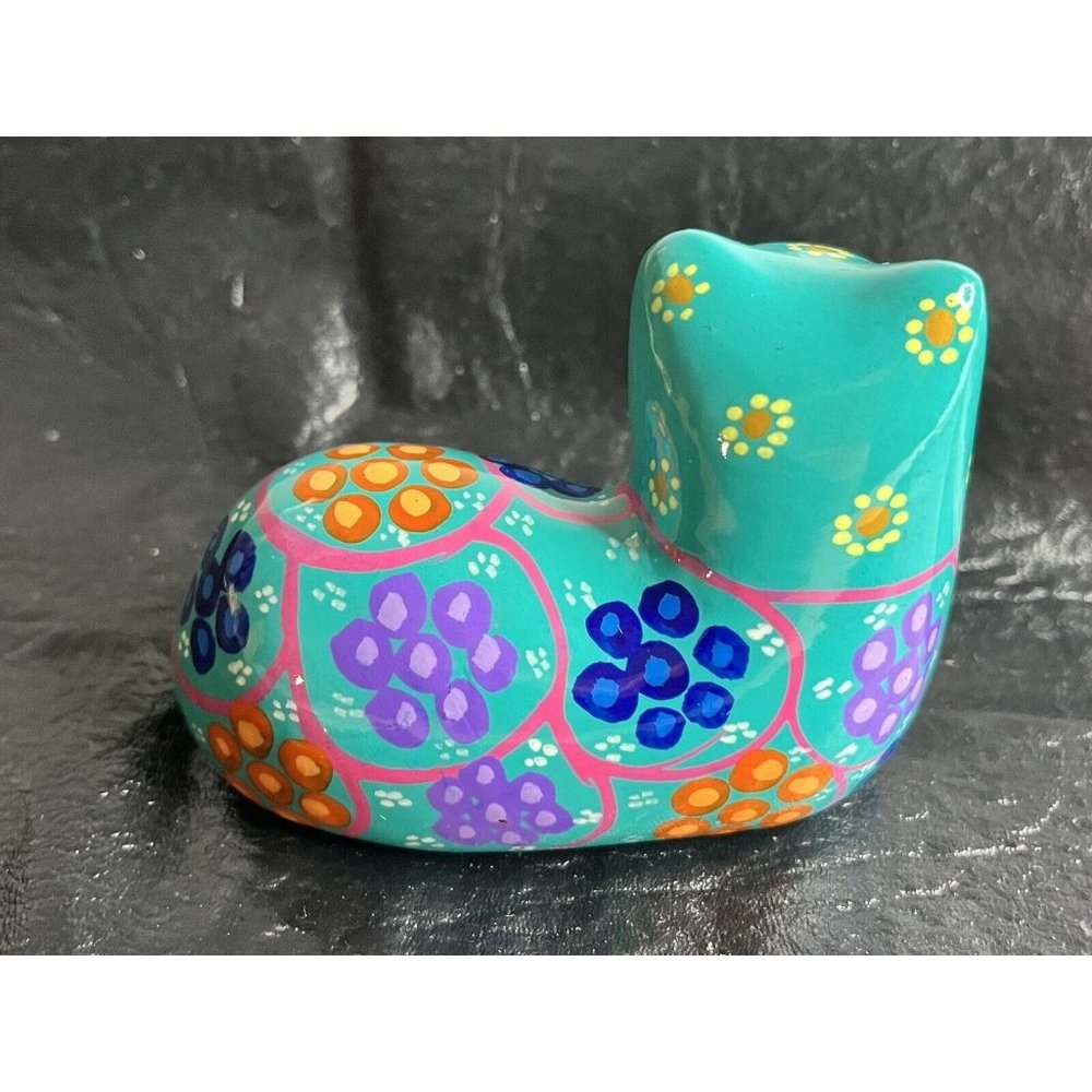 Vintage Mexican Talavera Pottery Handprinted Cat 4" Folk Art Glazed Colorful - Picture 4 of 7
